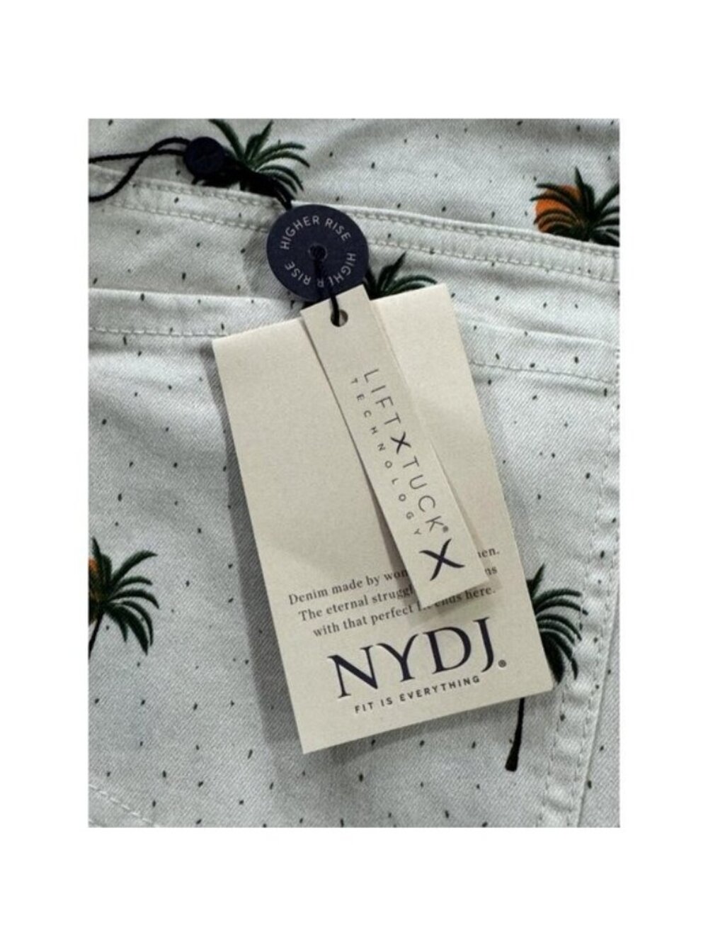 NYDJ Women's Palm Tree Print Denim Shorts With Lift Tuck Technology Size 8P Beig - Picture 6 of 12
